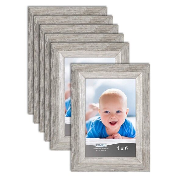 Set Of 6 Icona Bay 4”x 6” Wood Finish Picture Frames Heritage Gray - Picture 1 of 6